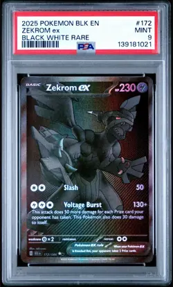 2025 POKEMON BLK EN-BLACK BOLT BLACK WHITE RARE #172 ZEKROM EX PSA 9 - Image 1