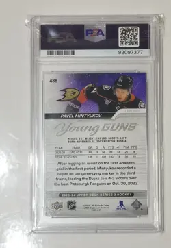 2023-24 Upper Deck Pavel Mintyukov Young Guns 🔫 PSA 9 #488 Anaheim Ducks 🦆🦆🦆 - Image 2
