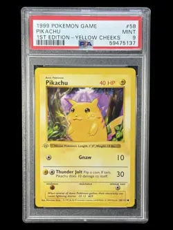 PSA 9 Grey Stamp Pikachu Yellow Cheeks 1st Edition #58 Pokemon Card - Image 1