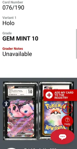 💖🥰 Mew Ex Shiny Treasure Certified Gem Mint 10 Holo 076/190 Pokemon Original ✨ - Image 3