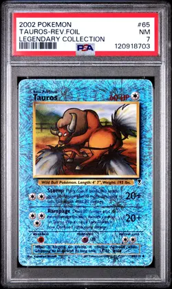 2002 POKEMON LEGENDARY COLLECTION #65 TAUROS-REVERSE FOIL PSA 7 - Image 1