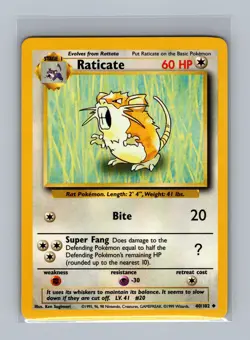 Raticate 40/102 Uncommon Base Set Unlimited Pokemon Moderately Played - Image 1