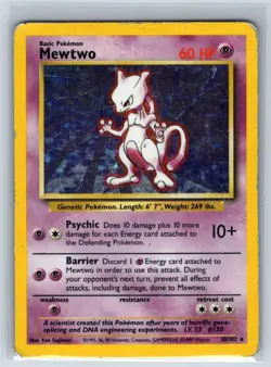 Mewtwo 10/102 Holo Rare Base Set Unlimited Pokemon Heavily Played - Image 2