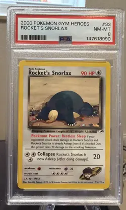 2000 Pokemon Gym Heros Rocket Snorlax #33 PSA 8 - Image 1