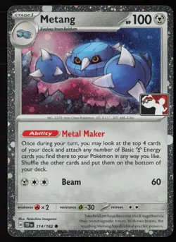 Pokemon Metang 114/162 Prize Pack Series Cards Cosmo Holo Pack Fresh - NM - Image 1