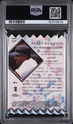 1999 TOPPS CHROME LORDS OF THE DIAMOND REFRACTOR #LD9 BARRY BONDS PSA 9 - Image 2