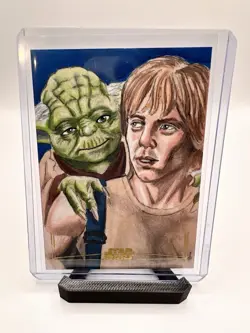 2024 Topps Chrome Star Wars Galaxy Gold Foil 1/1 Sketch Luke And Yoda🔥 - Image 1