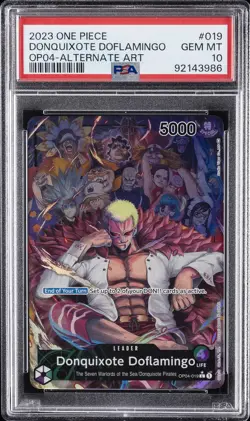 2023 ONE PIECE OP04-KINGDOMS OF INTRIGUE #019 DONQUIXOTE DOFLAMINGO PSA 10 - Image 1