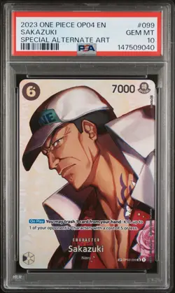 2023 ONE PIECE OP04-KINGDOMS OF INTRIGUE SPECIAL ALTERNATE ART SAKAZUKI PSA 10 - Image 1
