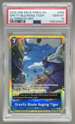 4843 Gravity Blade Raging Tiger 2025 One Piece Vol. 2 #058 Alt Art PSA 10 - Image 1