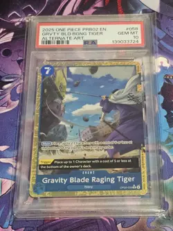 2025 ONE PIECE PRB02-ALTERNATE ART #058 GRAVITY BLADE RAGING TIGER PSA 10 - Image 1