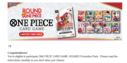 Bandai One Piece Card Game Round 1 Promo Pack PRE-SALE (1 pack) Ship 7/24 - Image 1