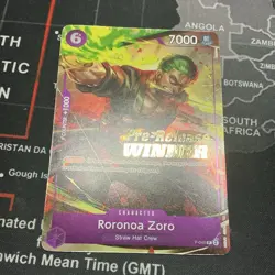 One Piece TCG Roronoa Zoro P-045 Promo Pre-Release Winner Holo English - Image 1