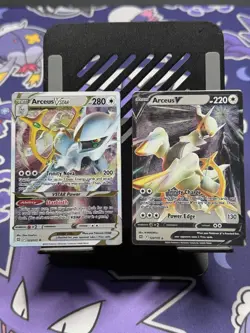 Pokemon TCG Arceus v Ultra Rare And Arceus VSTAR Metal Promo Cards - Image 1