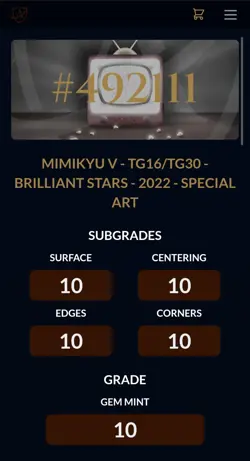 Mimikyu v Brilliant Stars Pokemon TG16 Ace Gem Mint 10 - Perfect Sub Grades 🔥 - Image 2