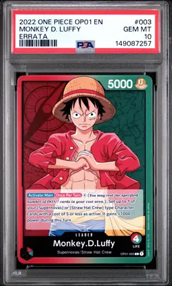 2022 ONE PIECE OP01-ROMANCE DAWN ERRATA #003 MONKEY D. LUFFY PSA 10 - Image 1
