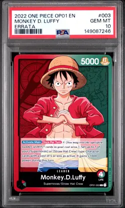 2022 ONE PIECE OP01-ROMANCE DAWN ERRATA #003 MONKEY D. LUFFY PSA 10 - Image 1