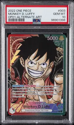 2022 ONE PIECE OP01-ROMANCE DAWN ALTERNATE ART #003 MONKEY D. LUFFY PSA 10 - Image 1