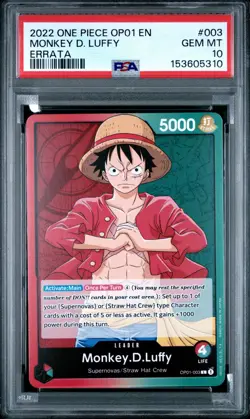 2022 ONE PIECE OP01-ROMANCE DAWN ERRATA #003 MONKEY D. LUFFY PSA 10 - Image 1