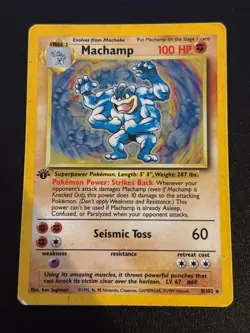 Pokemon Card | Machamp 1st Edition Cosmos Holo Vintage WOTC Base Set 1999 HP - Image 1