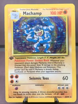 Pokemon TCG Machamp Holo 1st Edition Base Set 8/102 Holo Rare VTG WOTC HP - Image 1