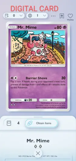 Mr. Mime Pokemon Pocket Mobile Game Card Celestial Guardians Set ◇◇ Rare Card - Image 1