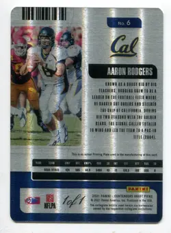 2021 Contenders DP Printing Plate Aaron Rodgers 1/1 California Golden Bears - Image 2