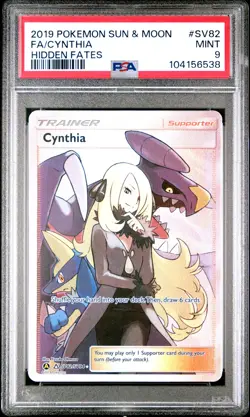 2019 POKEMON SUN & MOON HIDDEN FATES #SV82 FULL ART/CYNTHIA PSA 9 - Image 1