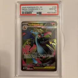 2025 Pokemon Phantasmal Flames Mega Charizard X ex Ultra Rare 109/94 PSA 10 - Image 1