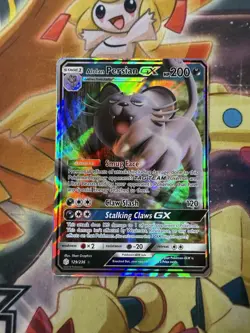 Alolan Persian GX 129/236 Cosmic Eclipse NM Ultra Rare Art Pokemon TCG Card - Image 1