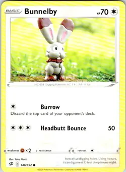 Bunnelby 146/192 Rebel Clash Common Pokemon Lightly Played - Image 1