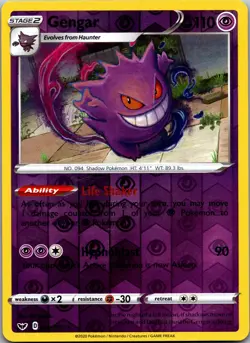 Gengar 085/202 Sword & Shield Base Set Rare Pokemon Card Reverse Holo LP - Image 1