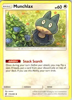 Munchlax 173/236 Unified Minds Uncommon Pokemon Near Mint - Image 1