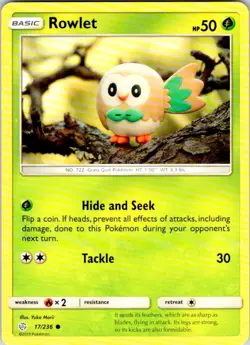 Rowlet 17/236 Cosmic Eclipse Common Pokemon Lightly Played - Image 1