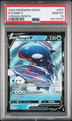 Pokemon Sword & Shield Crown Zenith ULTRA RARE Full Art Kyogre V PSA 10 037/159 - Image 1