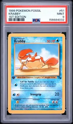 Pokemon 1999 Krabby 51/62 1st Edition Fossil PSA 9 - Image 1