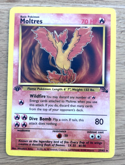 Vintage Moltres 1st Edition Fossil Pokemon Card 27/62 Non-Holo TCG Legendary - Image 1