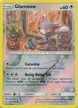 Glameow 159/214 Common Unbroken Bonds Pokemon Reverse Holo Near Mint - Image 1