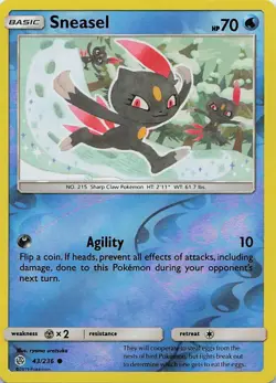 Sneasel 43/236 Common Cosmic Eclipse Pokemon Reverse Holo Near Mint - Image 1