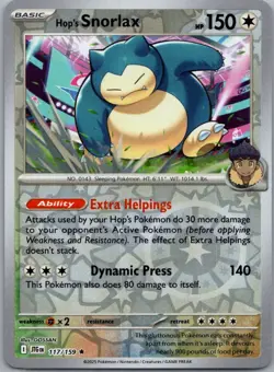 Hop's Snorlax 117/159 Rare Journey Together Pokemon Reverse Holo Near Mint - Image 1