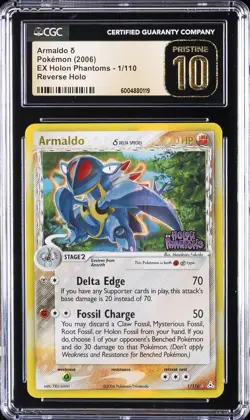 2006 POKEMON EX HOLON PHANTOMS REVERSE HOLO #1 ARMALDO CGC 10 - Image 1