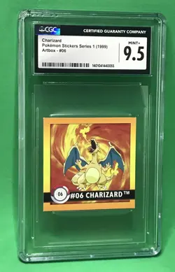 CGC 9.5 MINT+ Charizard #06 Vintage (1999) Pokemon Artbox Sticker Series 1 - Image 1