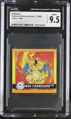 CGC 9.5 MINT+ Charizard #06 Vintage (1999) Pokemon Artbox Sticker Series 1 - Image 2