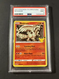 2021 Pokemon Reshiram Holo Rare 002/025 Celebrations PSA 9 Fresh Grade - Image 1