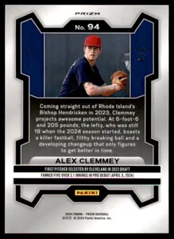 2024 Panini Prizm Prizms Black Gold #94 Alex Clemmey Cleveland Rookie #4/5 - Image 2
