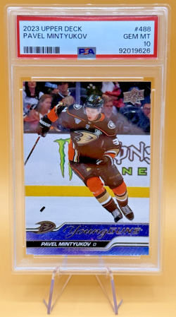 2023-24 Upper Deck Series 2 Hockey #488 Pavel Mintyukov Young Guns Rookie PSA 10 - Image 1