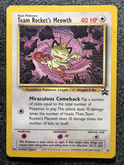 Team Rocket's Meowth 18 Black Star Promo Pokemon Card Lightly Played - Image 1
