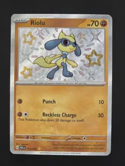 Riolu 173/091 Shiny Rare Pokemon TCG SV: Paldean Fates NM - Image 1