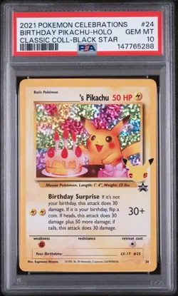 Birthday Pikachu Holo 24 Celebrations Classic Collection Pokemon PSA 10 - Image 1