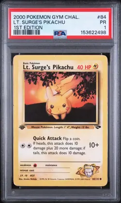 2000 POKEMON GYM CHALLENGE 1ST EDITION #84 LT. SURGE'S PIKACHU PSA 1 - Image 1